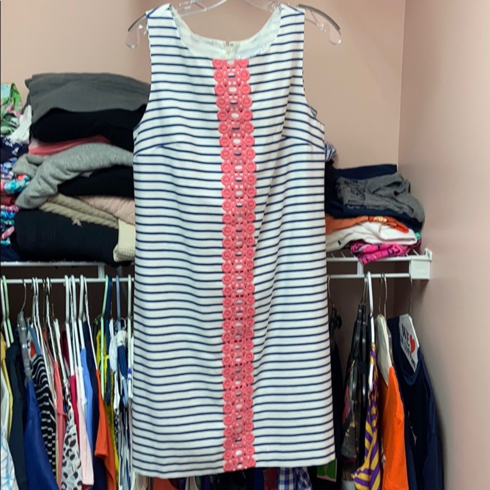 Blue and white striped shift size 12